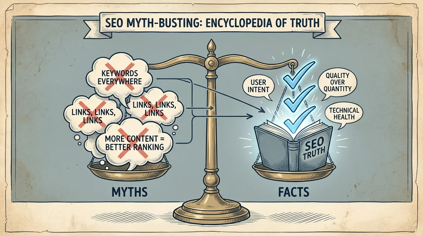 Illustration d&eacute;mystifiant les fausses croyances SEO